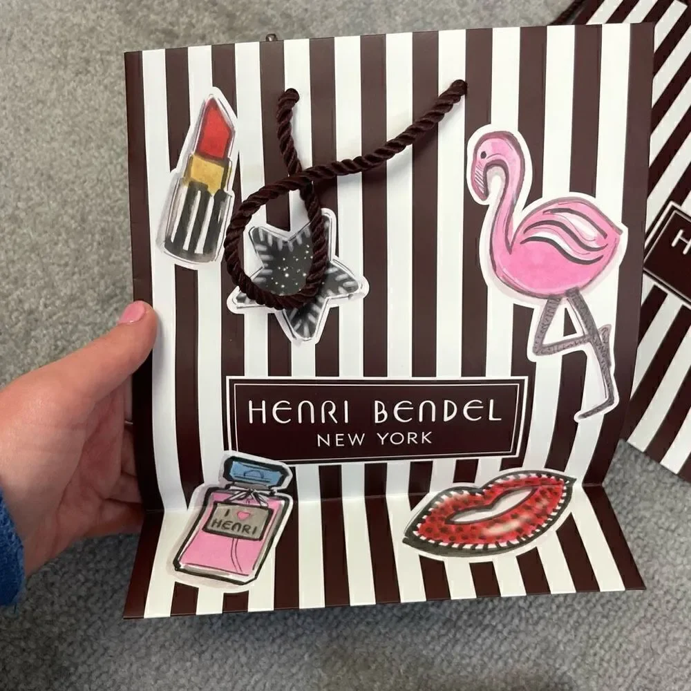 Lot of 6 Henri Bendel Striped Gift Bags Pouches Drawstring